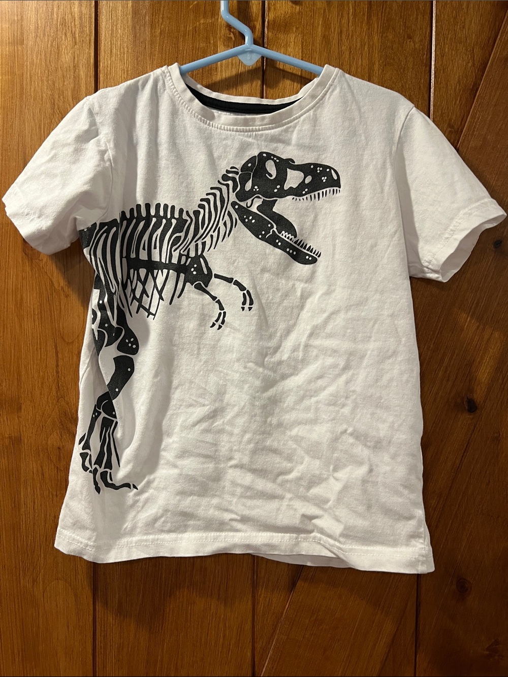 Primark White Tee with Black Dinosaur Skeleton Graphic
